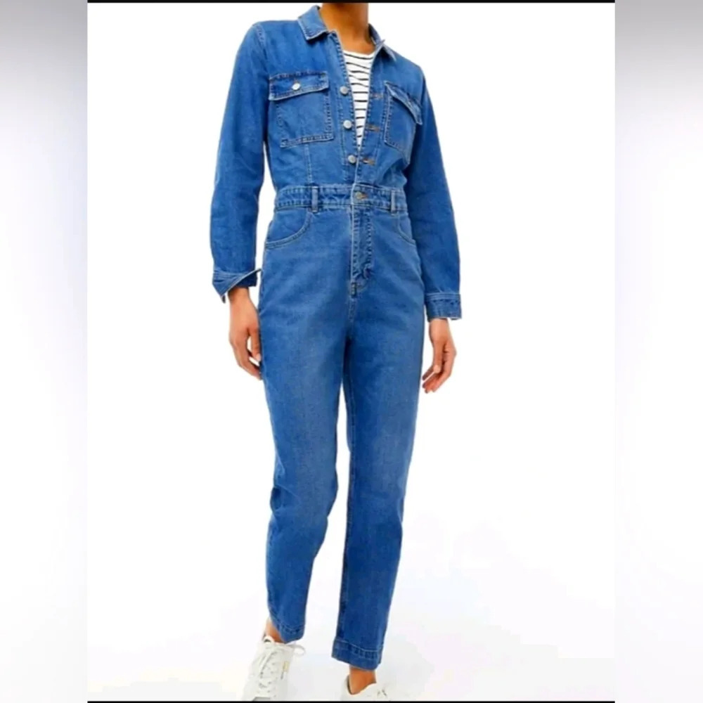 (148$) NWOT J Crew Factory Denim Collared Utility Jumpsuit Coveralls | Sz 2 |